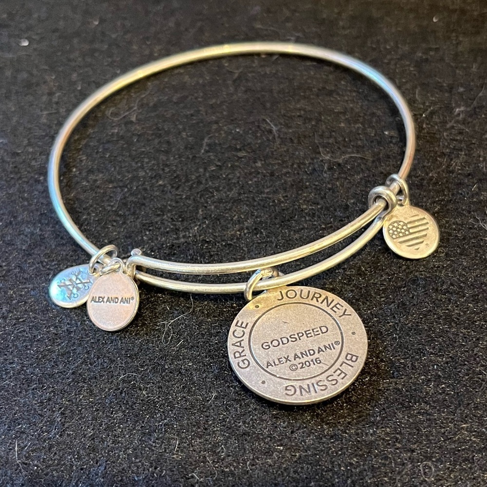 Alex and Ani 2016 Godspeed Silver Bangle Charm Bracelet with Feather Design - Picture 7 of 8
